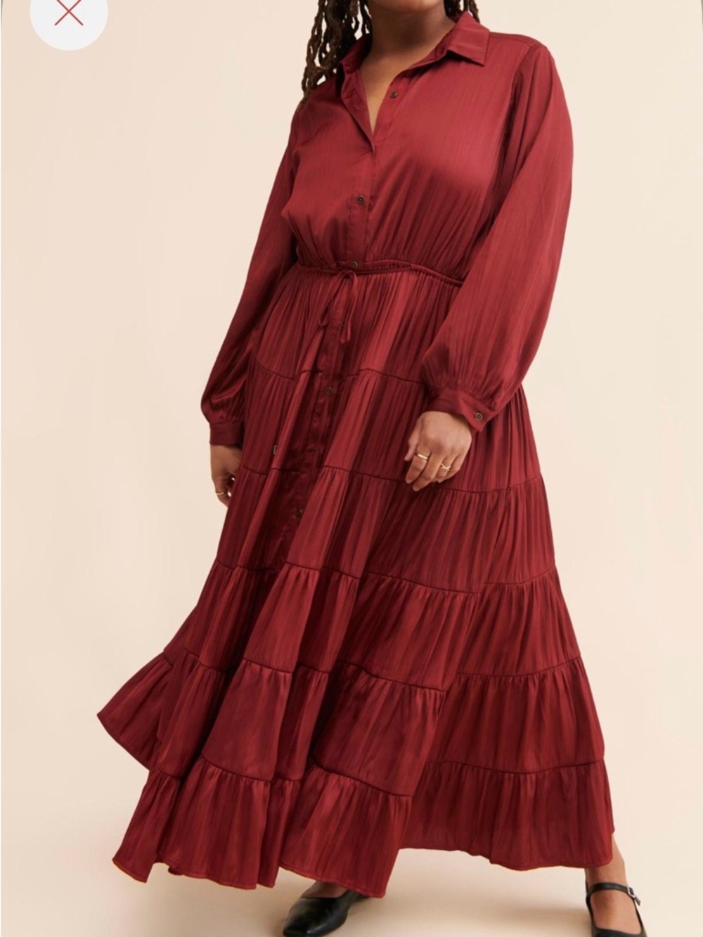 Anthropologie Long Sleeve Tiered Maxi Dress - Crimson Red